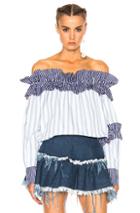Msgm Off The Shoulder Top In Blue,stripes,white
