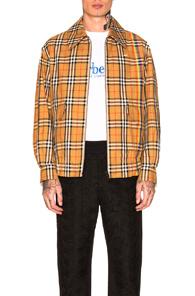 Burberry Full Zip Harrington Jacket In Checkered & Plaid,neutrals