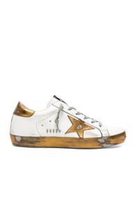 Golden Goose Leather Superstar Sneakers In White,metallics
