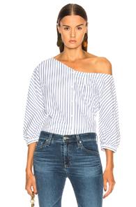 Frame Button Up Tie Top In Blue,stripes,white