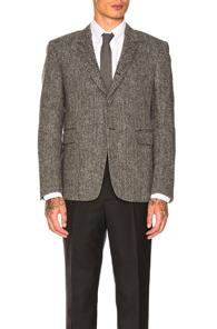 Thom Browne Herringbone Tweed Button Back Blazer In Black,geometric Print,gray,white