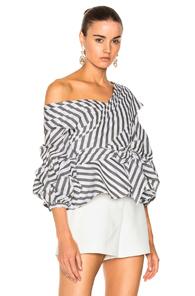 Johanna Ortiz Santa Rosa Cotton Poplin Top In Green,stripes,white