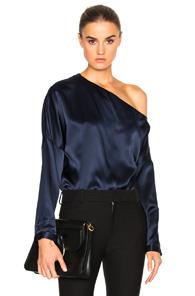 Tibi Asymmetrical Off The Shoulder Top In Blue