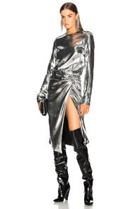 Saint Laurent Metallic Velvet Midi Dress In Metallics
