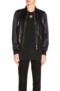 Givenchy Lamb Leather Bomber Jacket In Blue