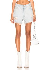 Unravel Bleach Baggy Denim Boy Shorts In Denim Light