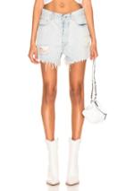 Unravel Bleach Baggy Denim Boy Shorts In Denim Light