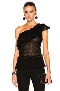 Jonathan Simkhai Ruffle Crochet Asymmetric Peplum Top In Black