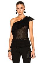 Jonathan Simkhai Ruffle Crochet Asymmetric Peplum Top In Black