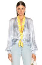 Caroline Constas Bette Tie Blouse In Blue,stripes,white