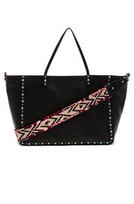Valentino Guitar Rockstud Rolling Double Large Tote In Black,neutrals