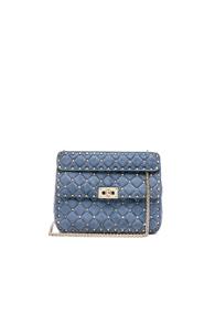 Valentino Suede Quilted Rockstud Spike Medium Shoulder Bag In Blue