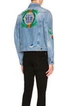 Versace Printed Denim Jacket In Blue,floral