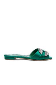 Manolo Blahnik Satin Pralina Slides In Green