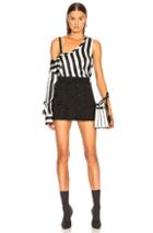 Ann Demeulemeester One Sleeve Cold Shoulder Top In Black,green,stripes