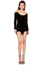 Saint Laurent Velvet Off Shoulder Mini Dress In Black