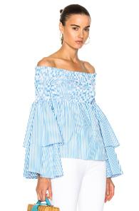 Caroline Constas Appolonia Top In Blue,stripes,white