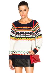 Saint Laurent Jacquard Fair Isle Sweater In Neutrals,blue,abstract