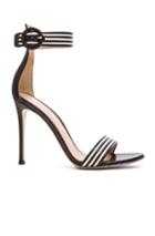 Gianvito Rossi Ankle Strap Leather Heels In Black,white,stripes