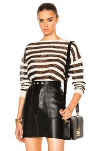 Saint Laurent Mohair Pullover Sweater In White,black,stripes