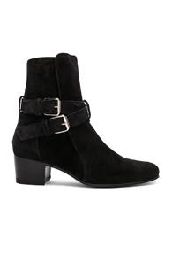 Amiri Buckle Suede Boots In Black