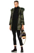 Fendi Wool Illusion Coat With Detachable Fox Trim Hood In Green,abstract