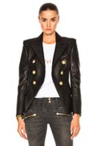 Balmain Double Breasted Leather Blazer In Black