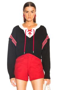 Monse Cropped Hockey Sweater In Black,red,stripes,white
