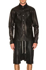 Rick Owens Leather Outershirt In Black