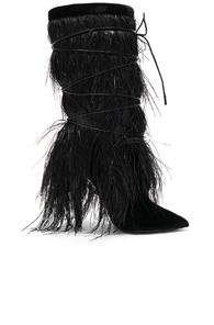 Saint Laurent Era Feather Embellished Velvet Yeti Boots In Black