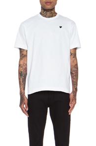 Comme Des Garcons Play Small Black Emblem Cotton Tee In White
