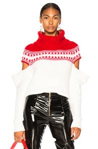 Monse Slashed Sleeve Fairisle Sweater In Red,white