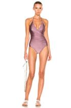 Adriana Degreas Solid Halterneck Swimsuit In Purple