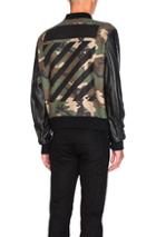 Off-white Leather Camo Bomber In Green,abstract