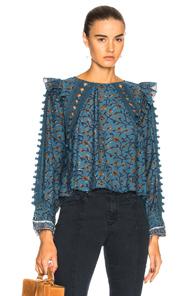 Sea Crochet Pom Pom Top In Blue,floral