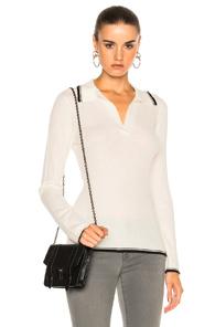 Frame Denim Rib Polo Long Sleeve In Stripes,white