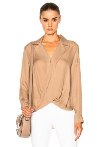 L'agence Rita Drape Front Blouse In Brown