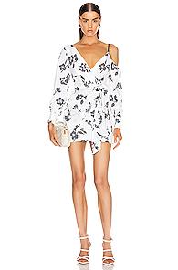 Self-portrait Floral Sequin Wrap Dress In Floral,white