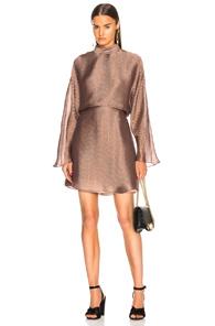 Sally Lapointe Metallic Silk Herringbone Dolman Dress In Brown,metallics
