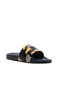 Valentino Camouflage Slide Sandals In Blue,abstract