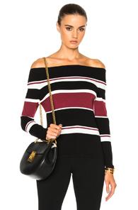 Veronica Beard Audrey Off The Shoulder Sweater In Black,stripes,red