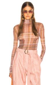 Acne Studios Sheer Plaid Turtleneck Top In Neutrals,pink,plaid