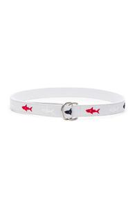 Thom Browne Shark Embroidered Seersucker Belt In White