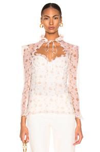 Brock Collection Floral Bustier Long Sleeve Top In Floral,neutral