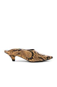Proenza Schouler Python Print Kitten Heel Mules In Brown,yellow,animal Print