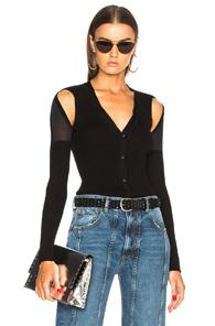 Alexander Wang Shoulder Slit Rib Cardigan In Black