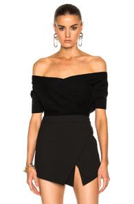 Michelle Mason Short Sleeve Cross Wrap Top In Black