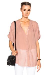 Raquel Allegra Short Sleeve Henley Top In Pink
