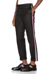 Thom Browne Wool Flannel Elastic Stripe Trouser In Black
