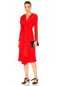 Victoria Beckham Crepe Back Satin Drape Wrap Dress In Red